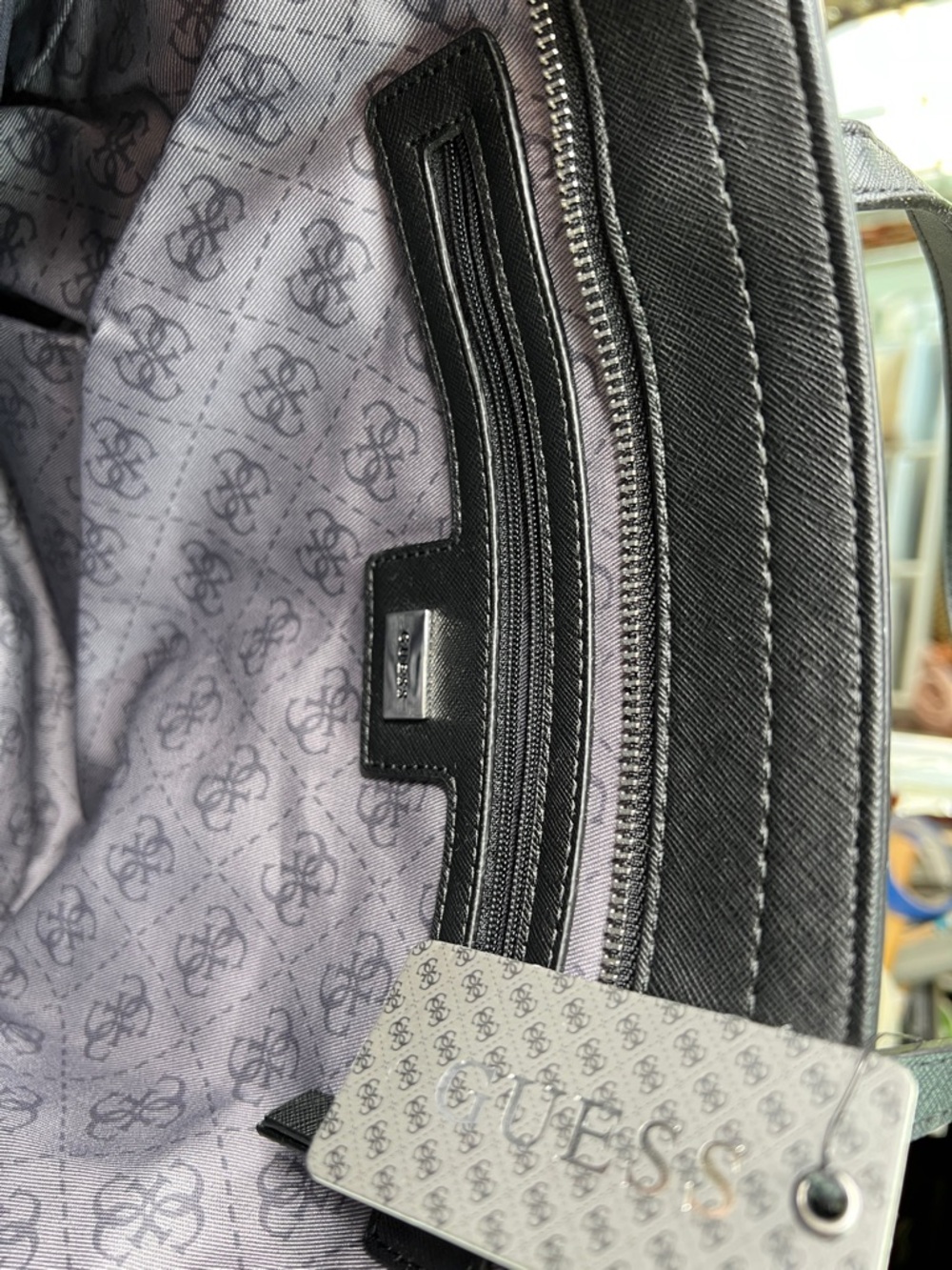 Guess Black Perforated Tote with silver-tone Logo, inside zipper pocket - Picture 5 of 7